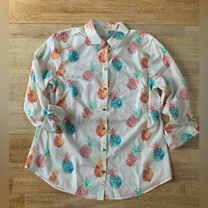 Chico's Multicolor Tropical Pineapple Print Shirt Women’s szS